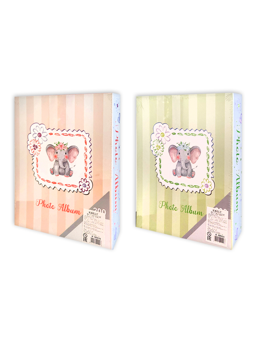 картинка Фотоальбом " KWELT " 200 фото Baby elephant, ассорти, 10*15см, твердая обложка, индивидуальный бокс, в термоусадочной пленке, 21*26*6см