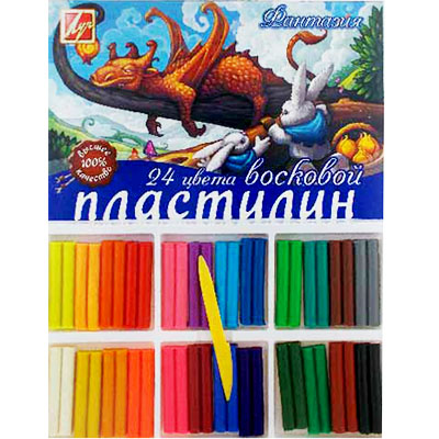 картинка Пластилин " Луч " Фантазия 24цв 420г восковой, мягкий, со стеком, картонная упаковка