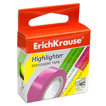 картинка Лента канцелярская клейкая 18мм*20м, ассорти неон, полупрозрачный, 40мкм, полипропилен, пластиковая втулка d=26мм, " Erich Krause ", картонная упаковка, европодвес