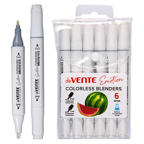 картинка Маркер-блендер для скетчинга " deVente " Emotion двухсторонний, 1-6мм, скошенный/кисть, 2 наконечника – кисть и долото, упаковка - блистер