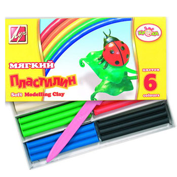 картинка Пластилин " Луч " Кроха 6цв 99г мягкий, со стеком, картонная упаковка