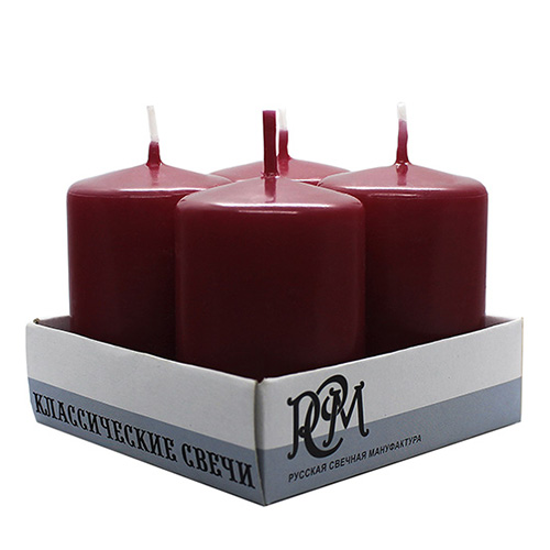 картинка Набор свечей " РСМ " Классических бордовых, 60*40мм, время горения 10часов, 4шт, в картонном поддоне