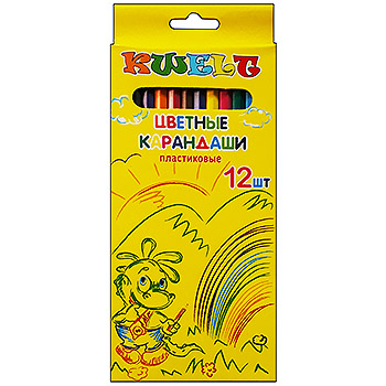 картинка Карандаши цветные пластиковые шестигранные 12цв " KWELT " картонная упаковка, европодвес