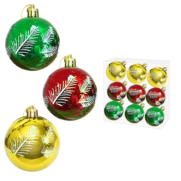 картинка Набор шаров " KWELT " d=5см 9шт, Веточки, ассорти (с глиттером), пластиковая упаковка 17,5*17,5*6см