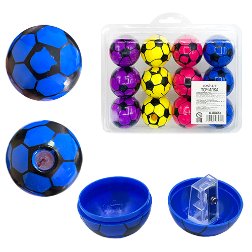 картинка Точилка " KWELT " пластиковая Football 1 отверстие, с контейнером, цвет ассорти, пластиковая упаковка