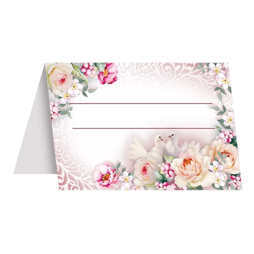 картинка Банкетная карточка свадебная " Праздник " 060 Голуби, розы 77*53мм, без отделки