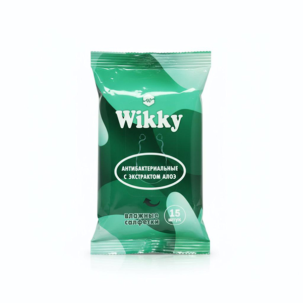 картинка Салфетки влажные 15шт " Wikky " ЧЗ ОСУ с экстрактом алоэ, антибактериальные