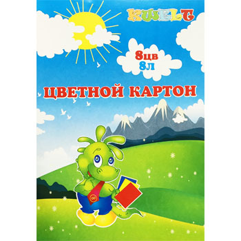 картинка Картон цветной А4 мелованный, 8л 8цв " KWELT ", 190г/м2, в папке