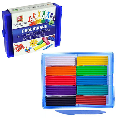 картинка Пластилин " Луч " Классика 10цв 200г со стеком, пластиковая коробка