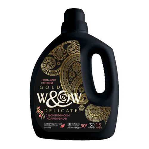 картинка Средство для стирки жидкое " W&W " 1,5л Gold, Delicate, гель для деликатных тканей