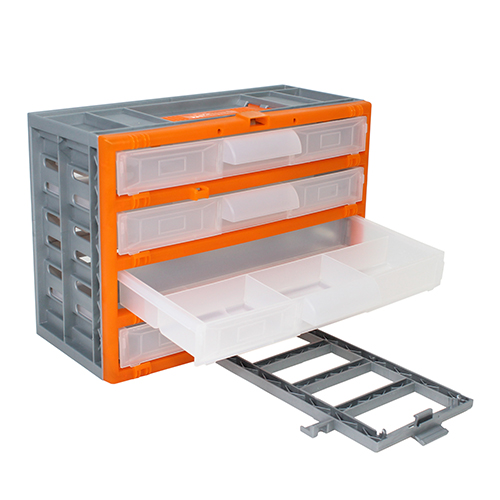 картинка Органайзер для мелочей " Милих " 4 выдвижных ящика, 4 ячейки в ящике, ручка для переноски, ушко для замка, 31*14*22см