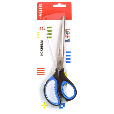 картинка Ножницы " deVente " Gills 22см металлические, пластиковые ручки с резиновыми вставками, черные с синим, картонная упаковка, европодвес