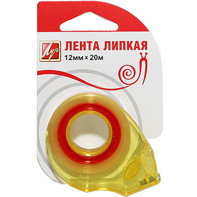 картинка Диспенсер для канцелярской ленты СО СКОТЧЕМ, максимальный размер скотча 12*20м, пластик, 5,2*7*1,5см " Луч ", блистер, европодвес