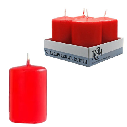 картинка Набор свечей " РСМ " Классических красных, 60*40мм, время горения 10часов, 4шт, в картонном поддоне