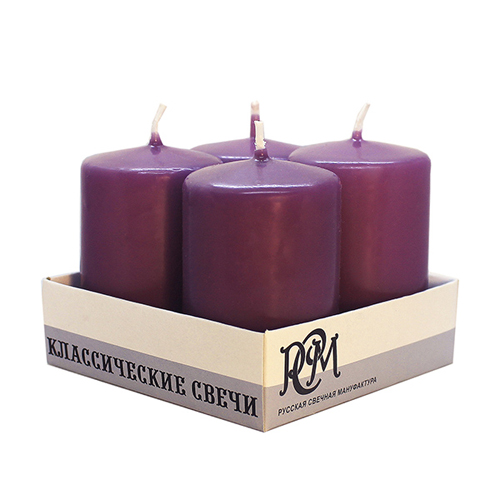 картинка Набор свечей " РСМ " Классических фиолетовых, 60*40мм, время горения 10часов, 4шт, в картонном поддоне