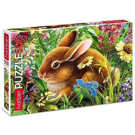 картинка Пазлы " Hatber " 500элементов Зайчонок с бабочкой 46*34см, картонная упаковка