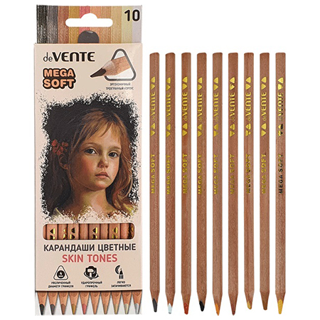 картинка Карандаши цветные деревянные телесных оттенков Skin Tones 10цв " deVente " 4М трехгранные, картонная упаковка, европодвес