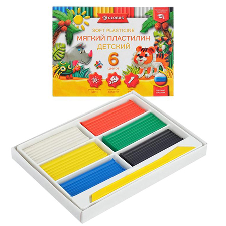 картинка Пластилин " Глобус " Детский классический повышенной мягкости 6цветов 90грамм,картонная упаковка