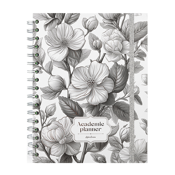 картинка Планинг спираль на резинке " Альфа-Тренд " 175*230мм 89л Серебро, линия, обложка- матовый ламинированный картон, белый офсет 100г/м2, тиснение фольгой, печать в 2 краски, 3 цветных разделителя, скругленные углы, индивидуальная упаковка