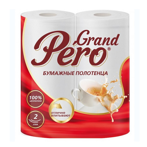 картинка Полотенца бумажные 2-слойные " Pero " Tulip 2 рулона со втулкой, 88л, 11м, белые, 100% целлюлоза, 12,5*22см, с перфорацией, с тиснением, h=22см, d=9,5см, с принтом