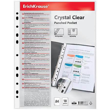 картинка Файлы А4 " Erich Krause " Crystal Clear 60мкм 10штук, технология сrystal сlear (высокопрозрачные)