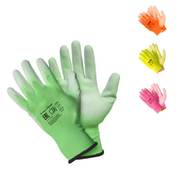 картинка Перчатки полиэстеровые для садовых работ, однотонные, полиэстеровые, полиуретановое покрытие, микс цветов (без возможности выбора цвета и дизайна)