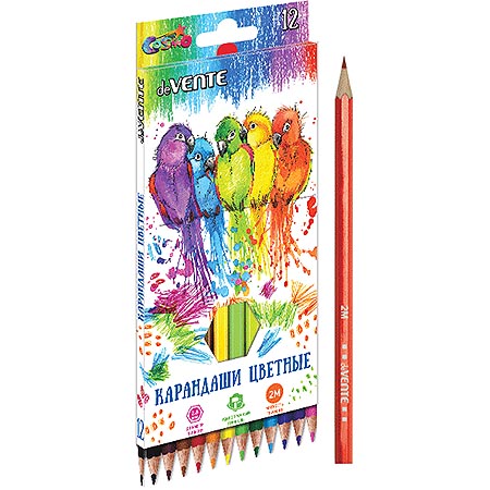 картинка Карандаши цветные деревянные Cosmo 12цв " deVente " 2М шестигранные, картонная упаковка, европодвес