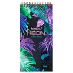 Скетчбук, белая бумага 210г/м2, 350*160мм, 40л, спираль сверху, без линовки, обложка - твердый глянцевый картон, тиснение холодной фольгой, выборочный лак, 50% хлопок, " Проф-Пресс " Неон и тропики-1