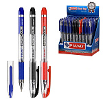 Ручка шариковая " Piano " Piano Sagacious 0,7мм, толщина письма 0,35мм, игольчатый пишущий узел, чернила на масляной основе, 3 цв (синяя - 35шт, красная - 5шт, черная - 10шт), цвет корпуса - серебристый, резиновый держатель, прозрачный колпачок с синим кл