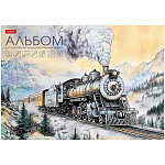 Альбом А4 10л жесткая подложка " Hatber " Паровоз в горах, склейка, обложка- мелованный картон, блок-офсет 220г/м2, тиснение