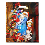 Пакет Новогодний ПЭ " Интерпак " с вырубной ручкой ПВД, 38*47см 60мкм Новогодний хоровод