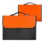 Портфель " KWELT " А4 13 отделений Черный/оранжевый, пластик, на замке, пластиковая ручка, индексные ярлычки, прошивка по периметру