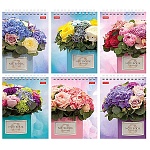 Блокнот МАЛЫЙ ФОРМАТ А6 спираль сверху 40л " Hatber " Цветы (ассорти), клетка, обложка - мелованный картон, УФ-лак, 6 дизайнов