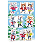 Наклейки " Мир открыток " 0-11 Новогодние- Спортивные зверушки, 98*159мм