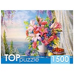 Пазлы " TOPpuzzle " 1500элементов Русская коллекция. О.Дандорф. Букет с гладиолусами 68,5*48,5см, картонная упаковка 35,5*23,5*5см
