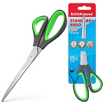 Ножницы " Erich Krause " Standard+Ergo 19см пластиковые эргономичные ручки с резиновыми вставками, черно-зелёные, картонная упаковка, европодвес