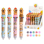 Ручка шариковая автоматическая " Basir " Капибара, 10цв, 0,5мм, съемный резиновый брелок- капибара, цветной корпус с рисунком, ассорти