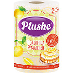 Полотенца бумажные 2-сл " Plushe " 1 рулон со втулкой, 120л, 30м, белые с розовым тиснением, 100% целлюлоза, 13*20см, с перфорацией, h=22см, d=13см, с принтом, с ароматом лимонного пирога