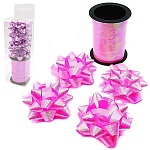 Набор для упаковки подарков: бант звезда 6см 4шт + лента 10м фактурная, розовый, пластиковая упаковка, европодвес
