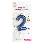 Свеча для торта цифра " KWELT " 2, синяя, 6*4*1см, на палочке, картонный блистер 14*7*1,5см, европодвес