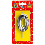 Свеча для торта цифра " Миленд " Шебби шик 0, серебряная, 14*6,5*1см, картонный блистер, европодвес