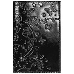 Обложка для паспорта " Имидж " Вдохновение, черная, натуральная лакированная кожа, тиснение конгрев