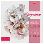 Альбом для акварели " Hatber " 210*210мм 20л жесткая подложка, Нежный пион, склейка, обложка- мелованный картон, матовая ламинация, блок-офсет 200г/м2