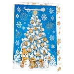 Пакет Новогодний бумажный " Мир открыток " 18*22,7*10см Елка, снеговик, заяц, ламинированный