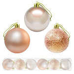 Набор шаров " KWELT " d=7см 6шт, розовые (глянцевые, матовые, с глиттером), пластиковый тубус