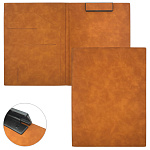 Планшет " KWELT " А4 с крышкой, внутренний карман с отделениями, коричневый, кожзам, покрытие soft-touch, 4мм