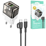 Зарядное устройство сетевое " Borofone " BA80A Scenery черное, 3,0А, 20Вт, PD, QC, FCP, AFC, Type-C, USB, пластик, кабель Type-C - Type-C, 1м