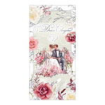 Конверт для денег " Праздник " 445 Свадьба- С Днем Свадьбы! Жениз и невеста, розовые розы, 168*82мм, фольга серебряная, текст