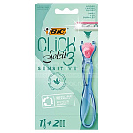 Станок " BIC " Click Soleil 3 Sensitive многоразовый + 2 кассеты с тремя лезвиями, картонная упаковка, европодвес