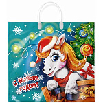 Пакет Новогодний ПЭ " Интерпак " с пластиковой ручкой ПВД, 37*34см 80мкм Ерёма